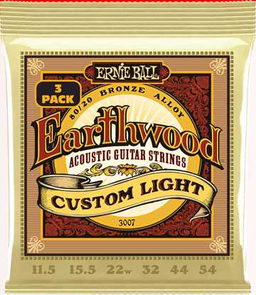 Bild på Ernie Ball 3007 Earthwood 80/20 Bronze Alloy Custom Light 3-pack