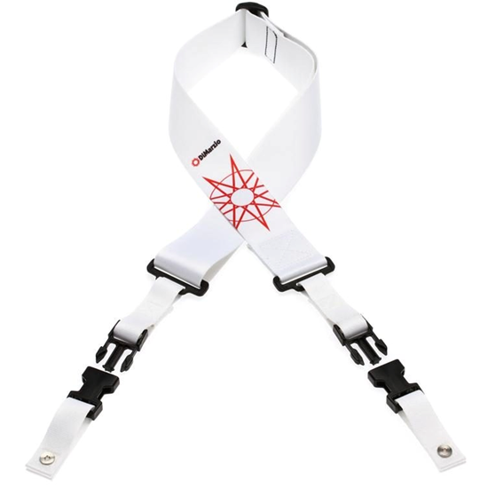 Bild på DiMarzio DD2249. 2" ClipLock Strap Nylon Jim Root - White with Red 9-point Star