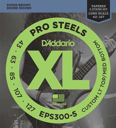 Bild på D'Addario EPS300-5 Pro Steels 43-127 Light Top/Medium Bottom (5-str.Balanced)